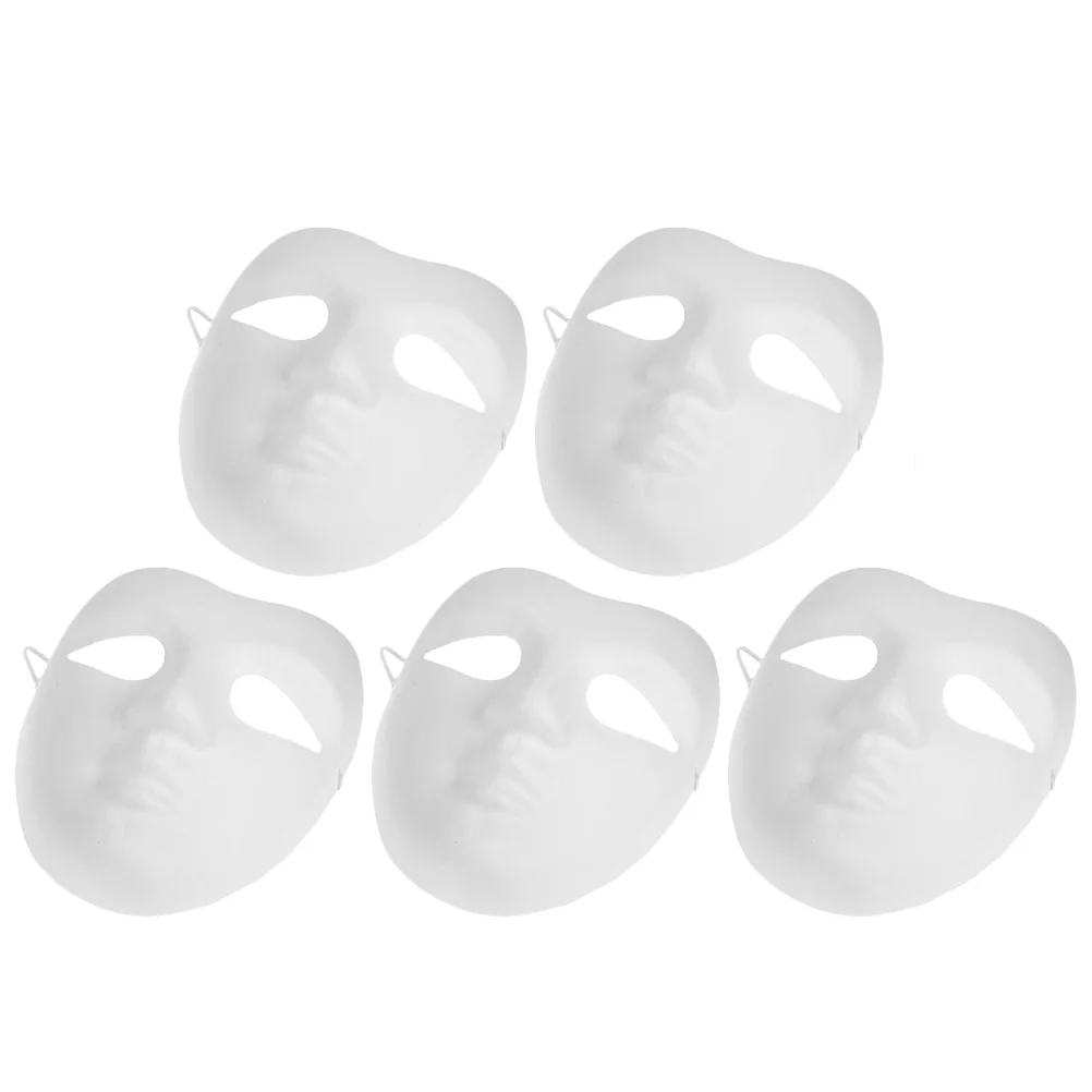 5 Pcs Theater Mask DIY Craft Face Masquerade Props Paintable White Blank Male Child