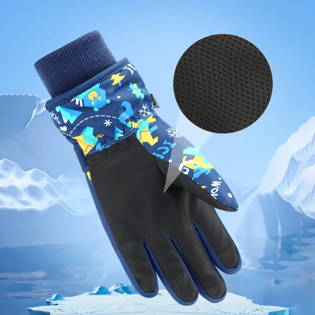 Children Thermal Ski Gloves Kids Winter Fleece Waterproof Warm Gloves Boys Girls Cute Cartoon Snowboard Windproof Snow Mittens