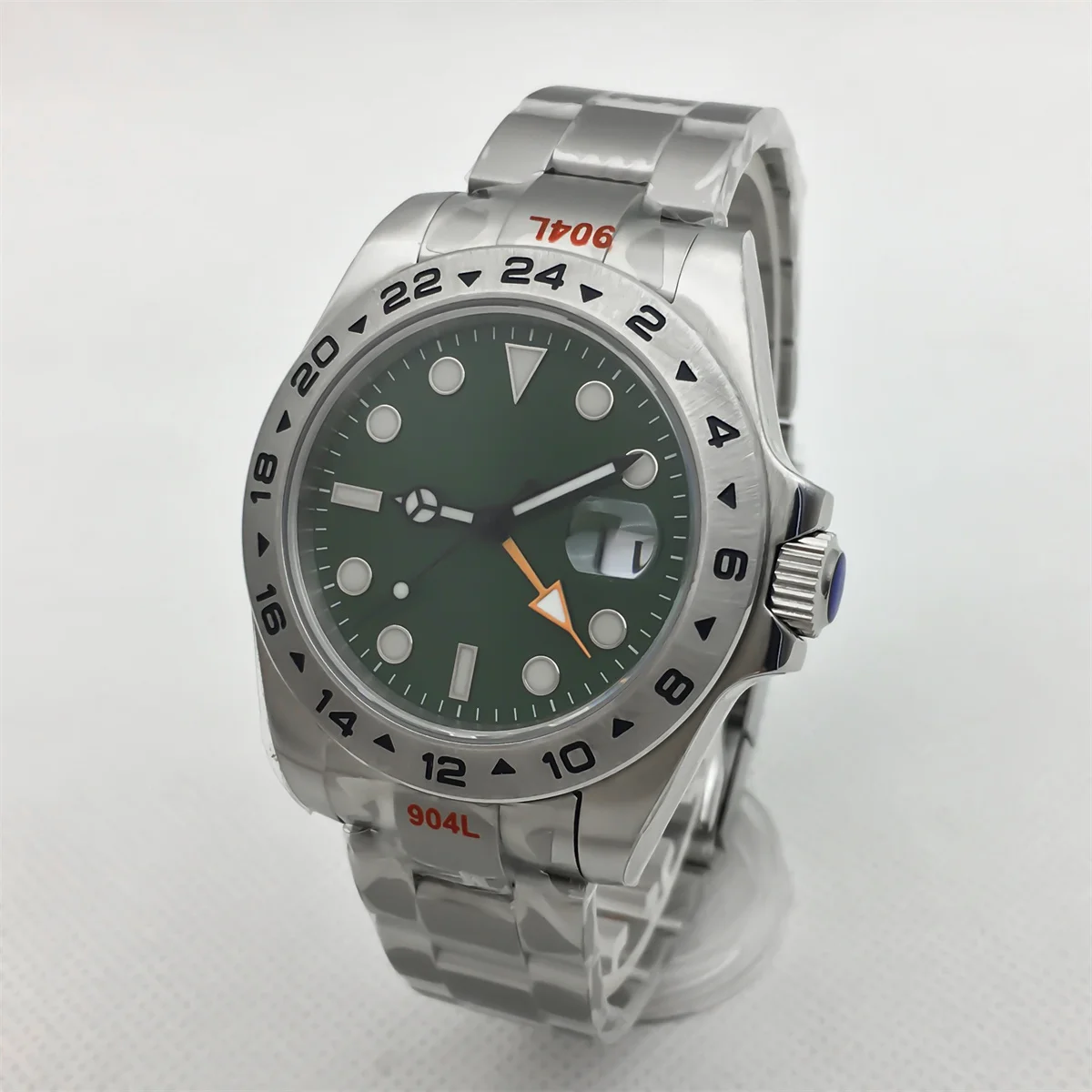 BLIGER 40mm NH34 GMT reloj para hombre blanco negro esfera naranja GMT mano verde luminoso cristal de zafiro correa de acero inoxidable ventana de fecha