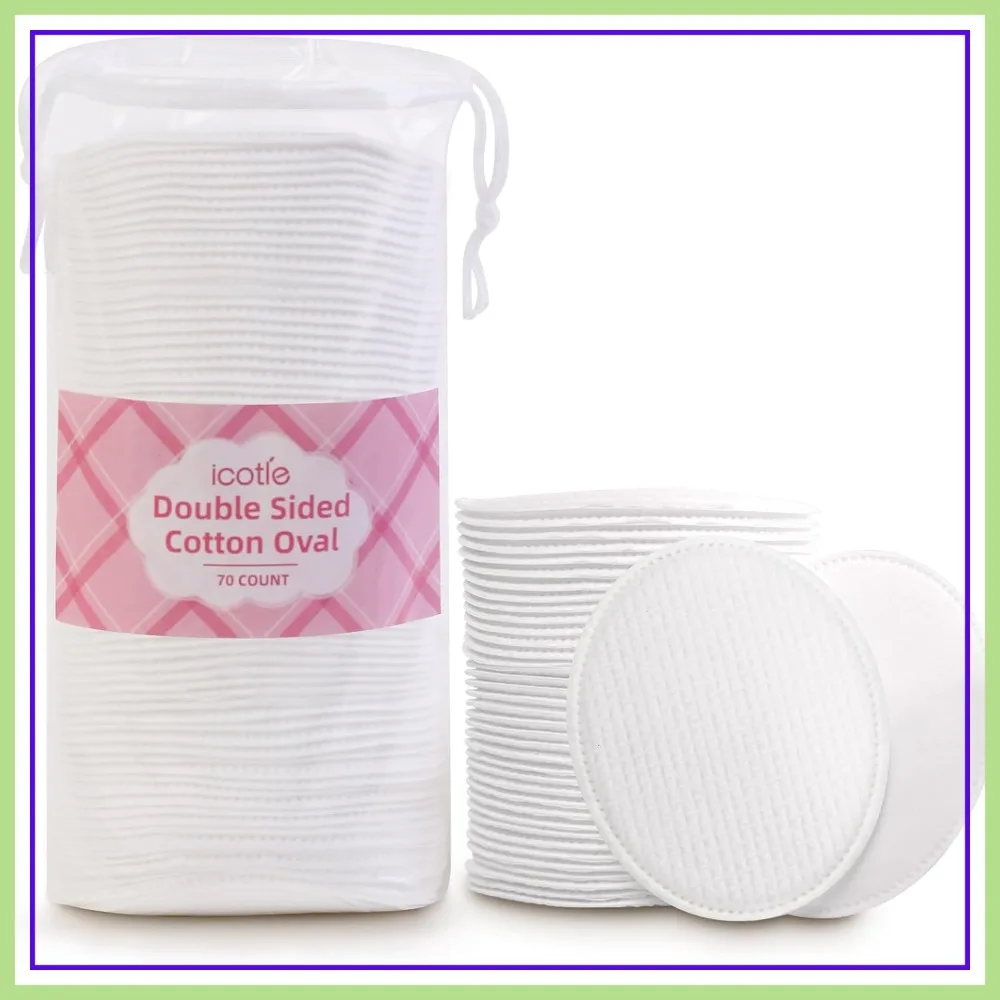 

Large Oval Cotton Pads, 70 Count, 3-Layer, Dual Textured, Lint-Free, Ultra-Soft for Makeup Removal & Skincare