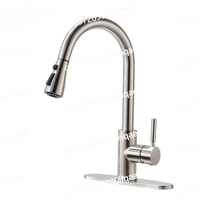 

Single handle stainless steel brushed nickel kitchen faucet with drop-down sprayer