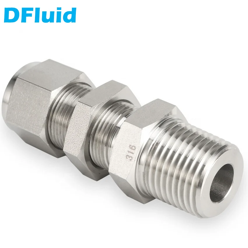 

SS316L Male Bulkhead Union 1/8 1/4 3/8 1/2 inch LOK - Male NPT Tube Fitting Connector 3000psi Stainless Steel replace Swagelok