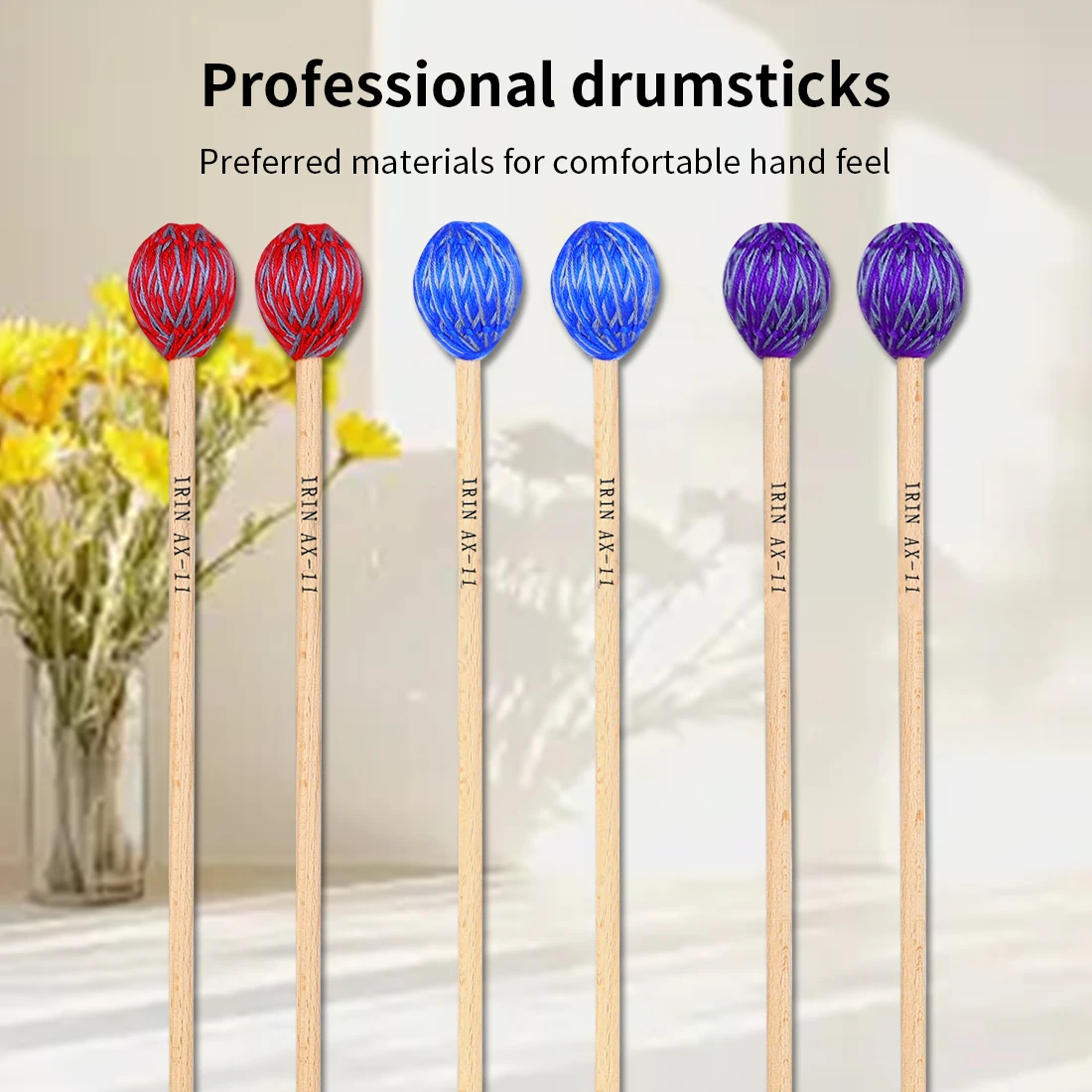 IRIN 2 Pcs Marimba Mallets Maple Handle Tight and Strong Bond Between Wood Core and Hammer Head Professional Percussion Parts