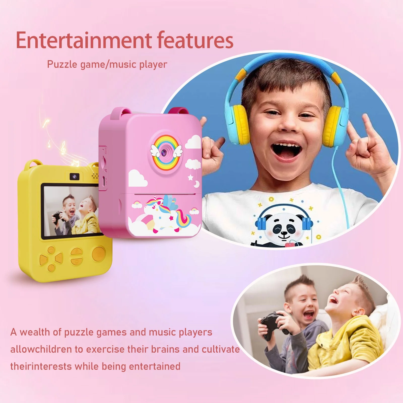 Digitale kindercamera voor fotografie Miniprinter Draagbare thermische instant print Foto Kindercamera Eenhoorn HD Video Speelgoedcadeaus