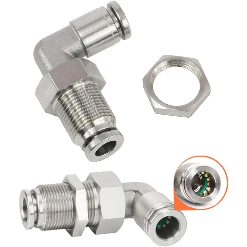 PLM 4 6 8 10 12 14 16mm 1/8 "-1/2" pouces Tube 304 coude de cloison en acier inoxydable 90 degrés poussée pour connecter raccord d'air pneumatique