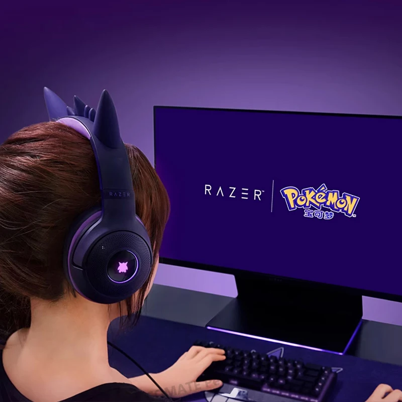 سماعة رأس سلكية للألعاب من Razer Pokemon Gengar Edition RGB Kraken V3 X - برامج تشغيل TriForce 40 مم - ميكروفون قلبي فائق الوضوح