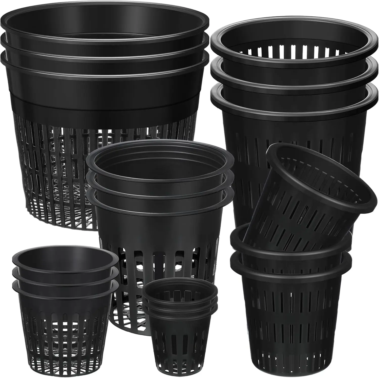 

18 Pcs Orchid Pots Variety Size 2.3/3.3/3.9/4.3/4.9/6.1 Inch Black Net Pots Plastic Aquaponics Hydroponic Baskets Slotte