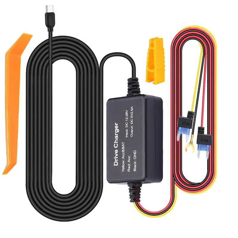 3.2m Car Dash Cam Wire Mirror DVR Hardwire Kit 12/24V To 5V Type-C Charger Driving Recorder Voltage-reducing Cord forCarplay GPS