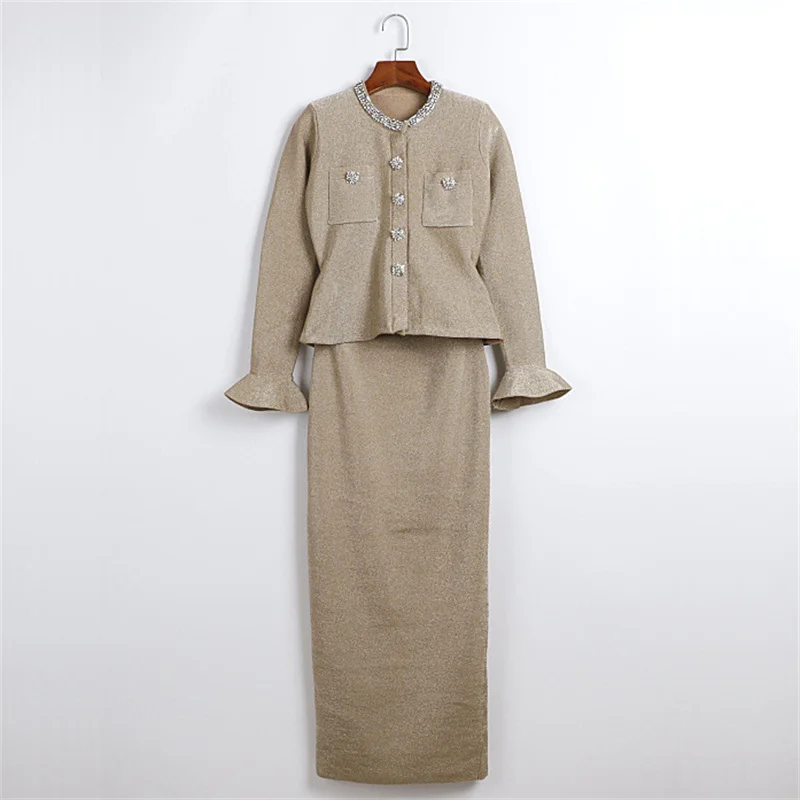 レディースワンピース 2026年春新作 伸縮性のあるニット素材 スリムフィット ロングワンピース フレア袖 ラウンドネック ヒップハグワンピース パーティードレス Y2K