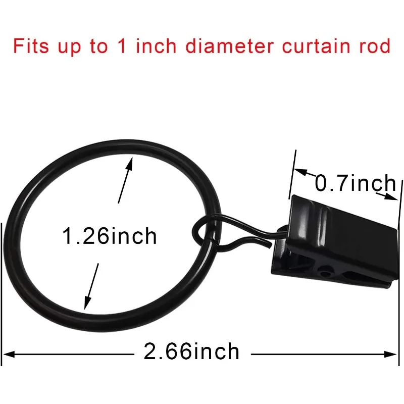 20 Pack Curtain Rings with Clips, Drapery Clips with Rings, Drapes Rings 1.26 in Interior Diameter, Fits up to 1 in Curtain Rod