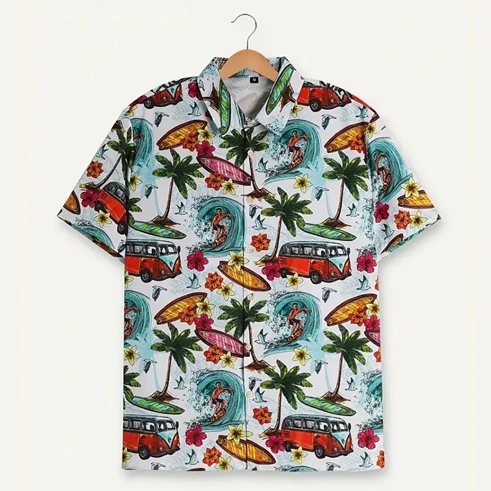 Men's Shirt Tops, Cute Graffiti Print, Lapel Bowling Shirt Short Sleeve Casual Summer Hawaiian Shirt Single Breasted Shirt Daily