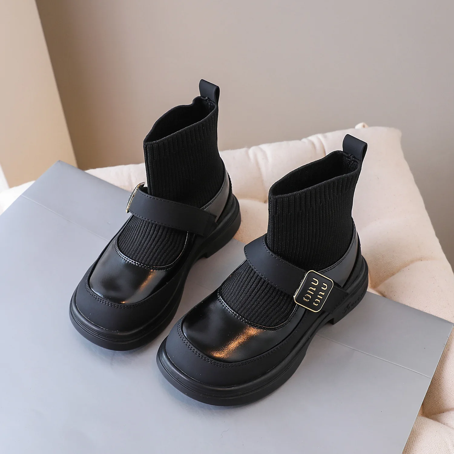 Children Boots Girl\'s Fashion Elastic flying weaving Chelsea boots Soft Sole Patchwork Wearable Winter Princess Boots Size 21-37