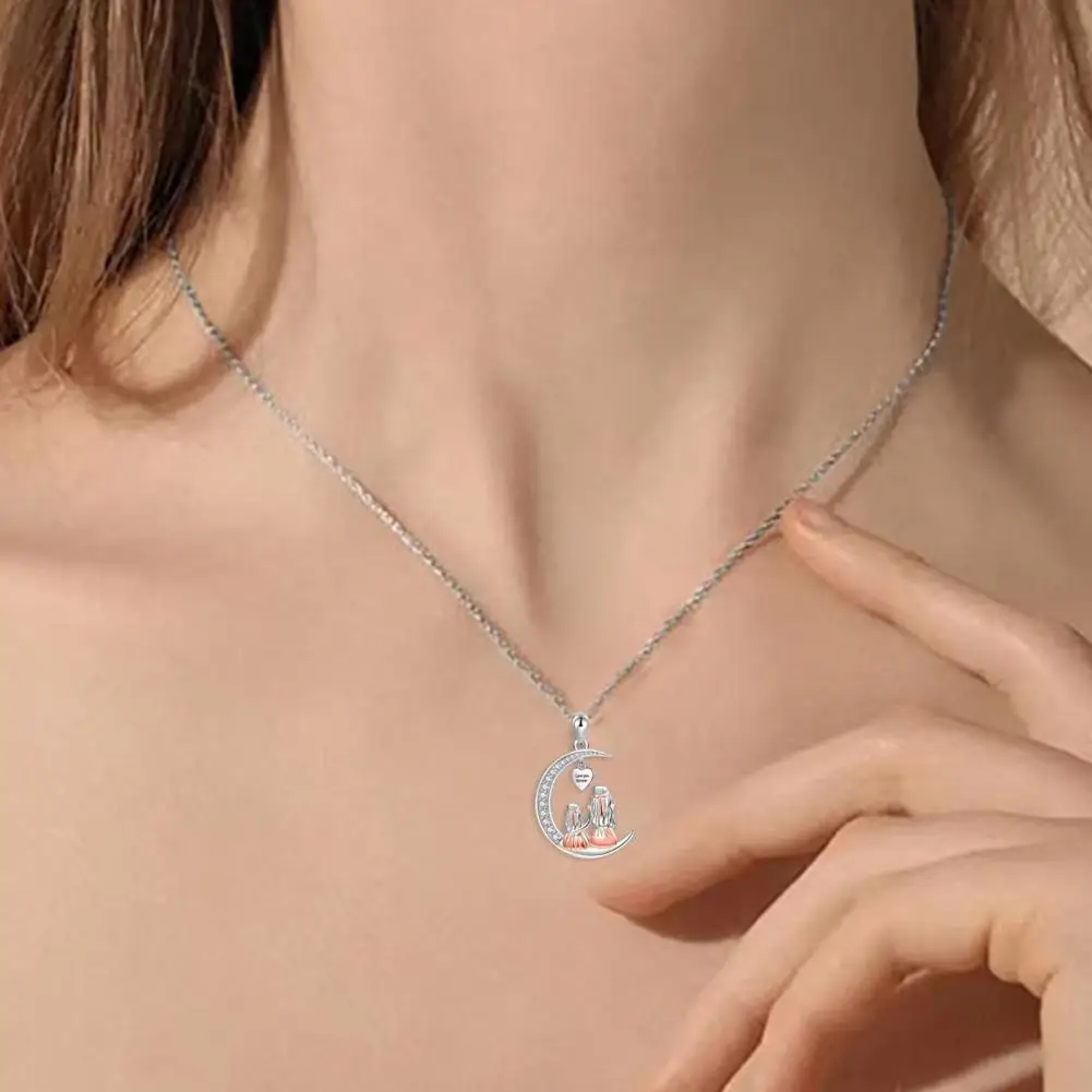 Love You Forever Moon Necklace for Women Mom Daughter Sitting on The Moon Pendant Necklace Jewelry Gift for Christmas Valentine'