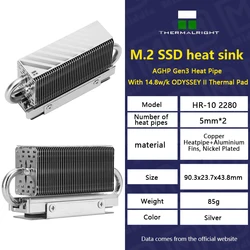 Thermalright HR-10 2280 M.2 Solid State Drive AGHP Heat Pipe Heat Sink Radiator M.2 SSD Cooler Gasket with Thermal Silicone Pad