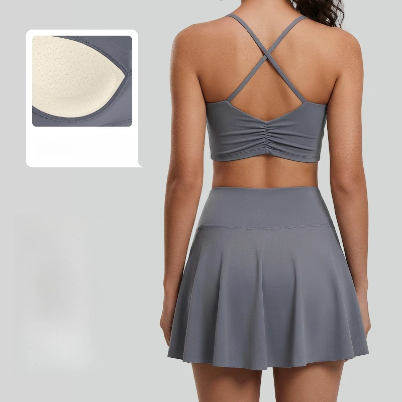 New 2026 Women's Naked Yoga Suit with Back Suspender Chest Pad Running Fitness Beauty fashion Sports Suit