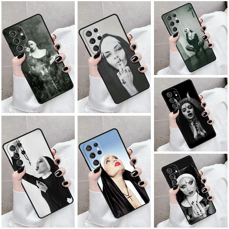 Phone Case For Samsung Galaxy S24 S23 S21fe S22 Ultra Plus Note 10 20 S8 S9 S10 Cover Sexy Girl Sister Style Nun