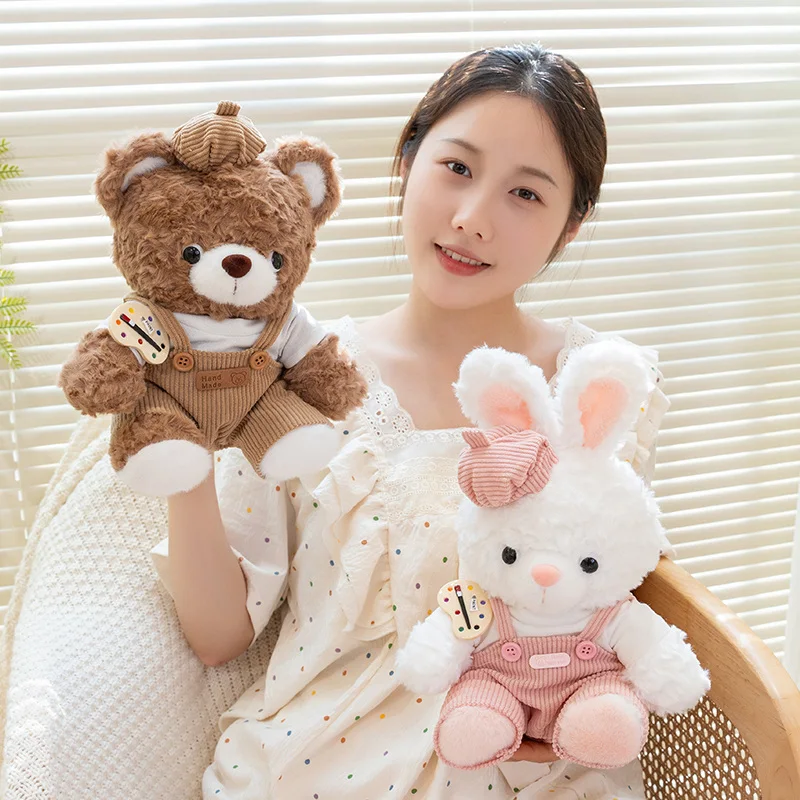 Wholesale With Hats Bear Wear Clothes Plush Toys Overall Fluffy Bunny Soft Stuffed Toys Handmade Cartoon Rabbit Stuffed Animal