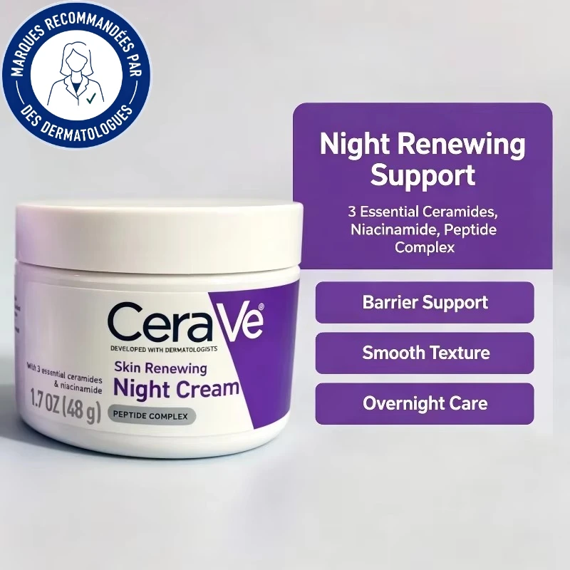 48g CeraVe Skin Renewing Night Cream, Fragrance Free Night Moisturizer, Peptide Formula Reduce Fine Lines
