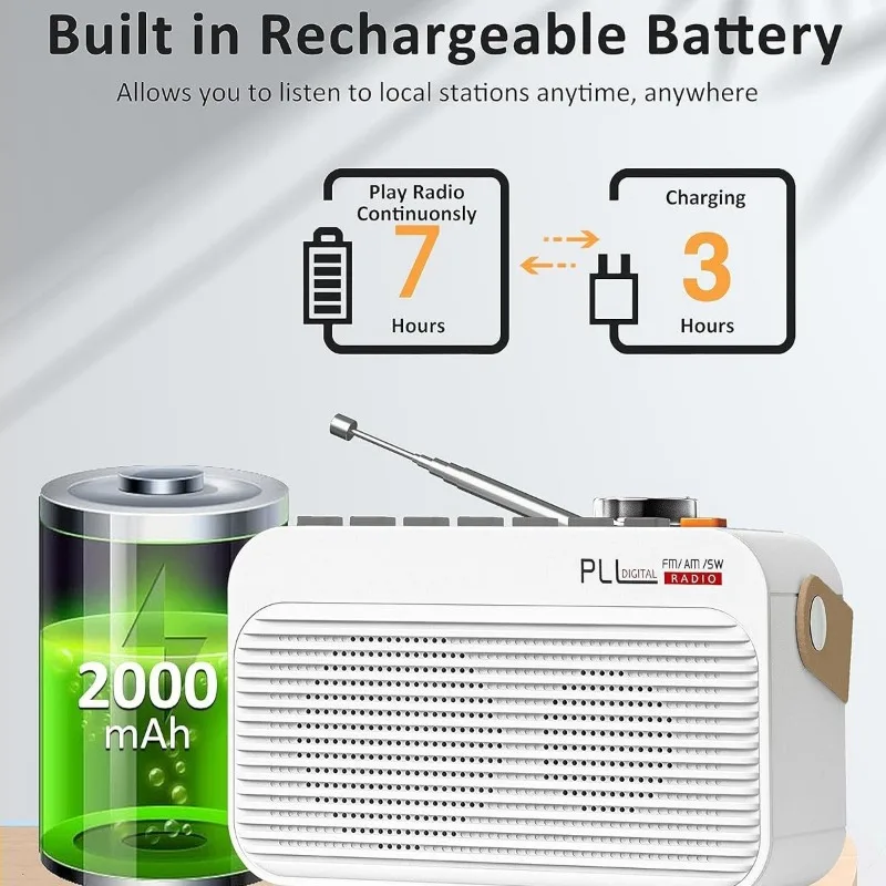 시계 디스플레이가 있는 휴대용 풀 밴드 FM AM SW 라디오, 홈 야외 무선 카드, 블루투스 스피커 라디오, USB TF 카드 지원
