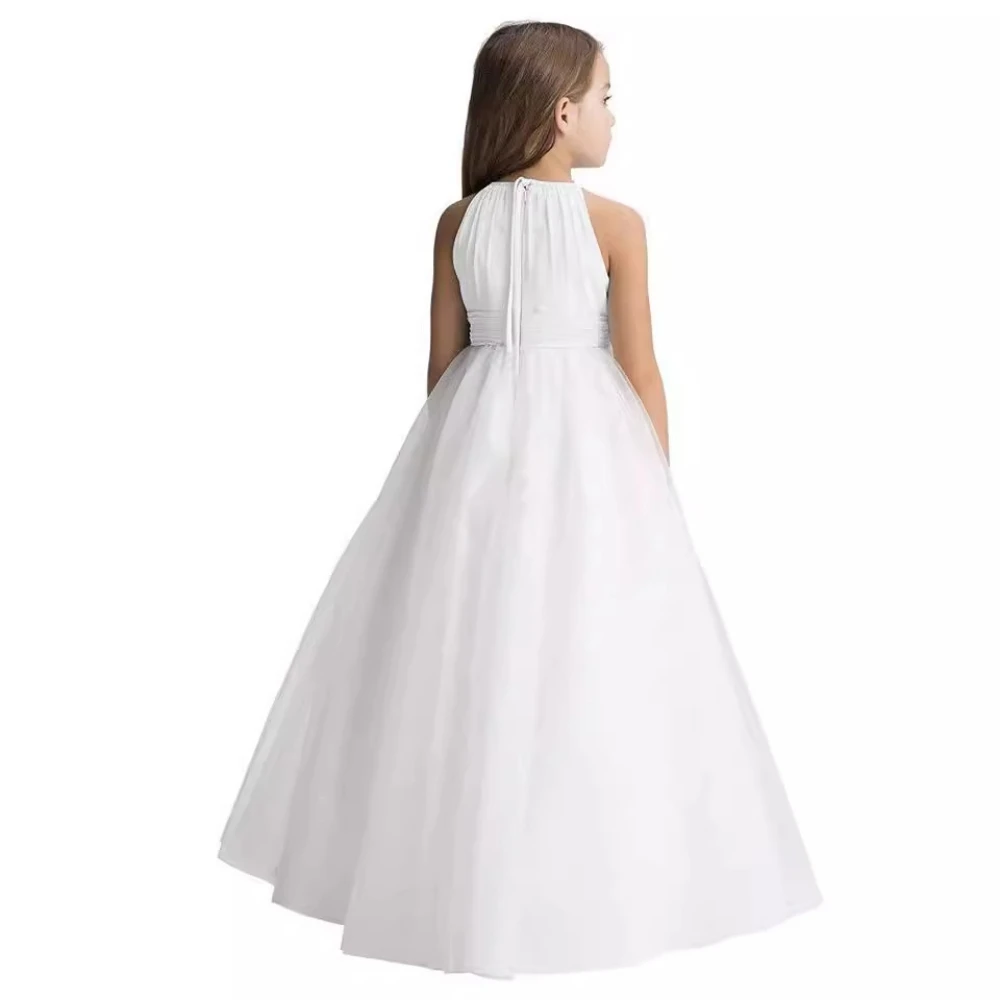 Vestido de princesa sin mangas para niñas, ropa de boda larga de tul de línea a, multicolor, Simple, elegante, actuación de Concurso de Piano, nuevo