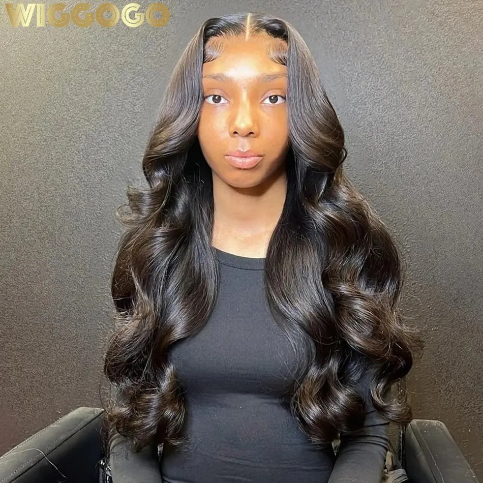 Natural Black Body Wave 150 Density 32 Inch 13X6 HD Human Hair Lace Forehead Wig Glue-Free Wave 13X4 Front Brazilian Women