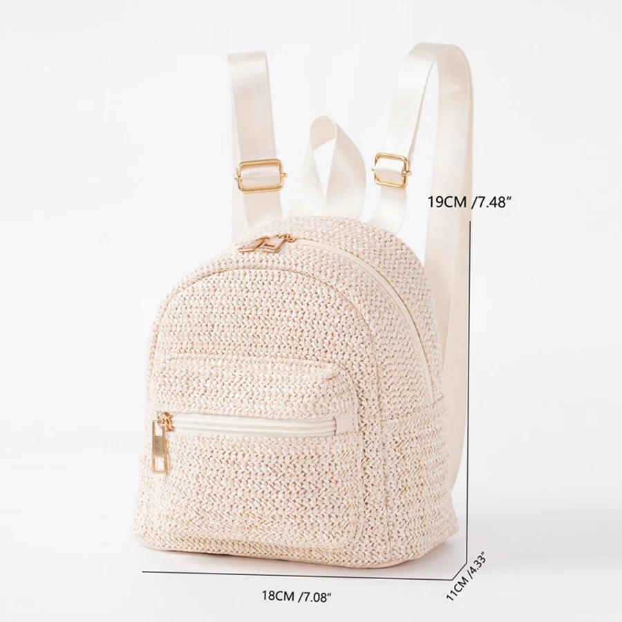 Summer Mini Straw Backpack Bag For Women Woven Handmade Handbag Stylish Ethnic Style Travel Beach Bag Weave Tote Female Rucksack