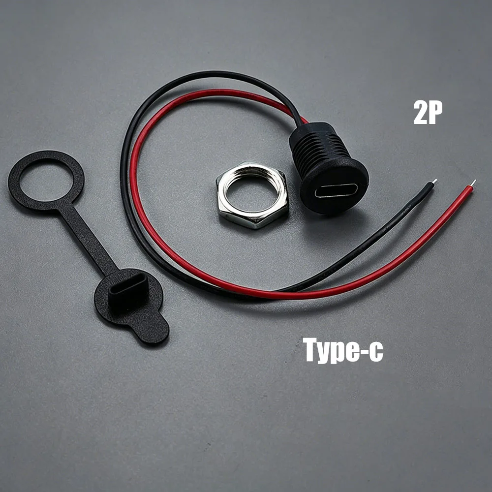 2PCS USB Type-C Connector Type-C Female Socket 2P/4P/5P/6P With PH2.0 Terminal nut Lock Plate Waterproof Cap Charging Socket