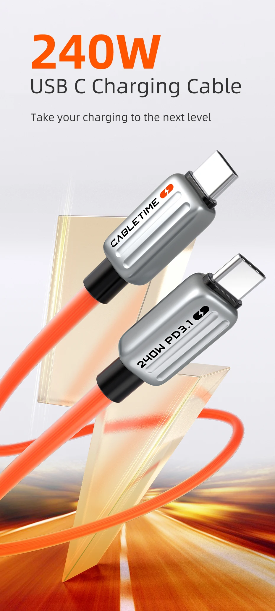 CABLETIME USB-C-Kabel PD240W Schnellladekabel Typ-C-Kabel für MacBook Laptop Samsung Huawei iPhone Kabel PD3.1 5A – Detail 2