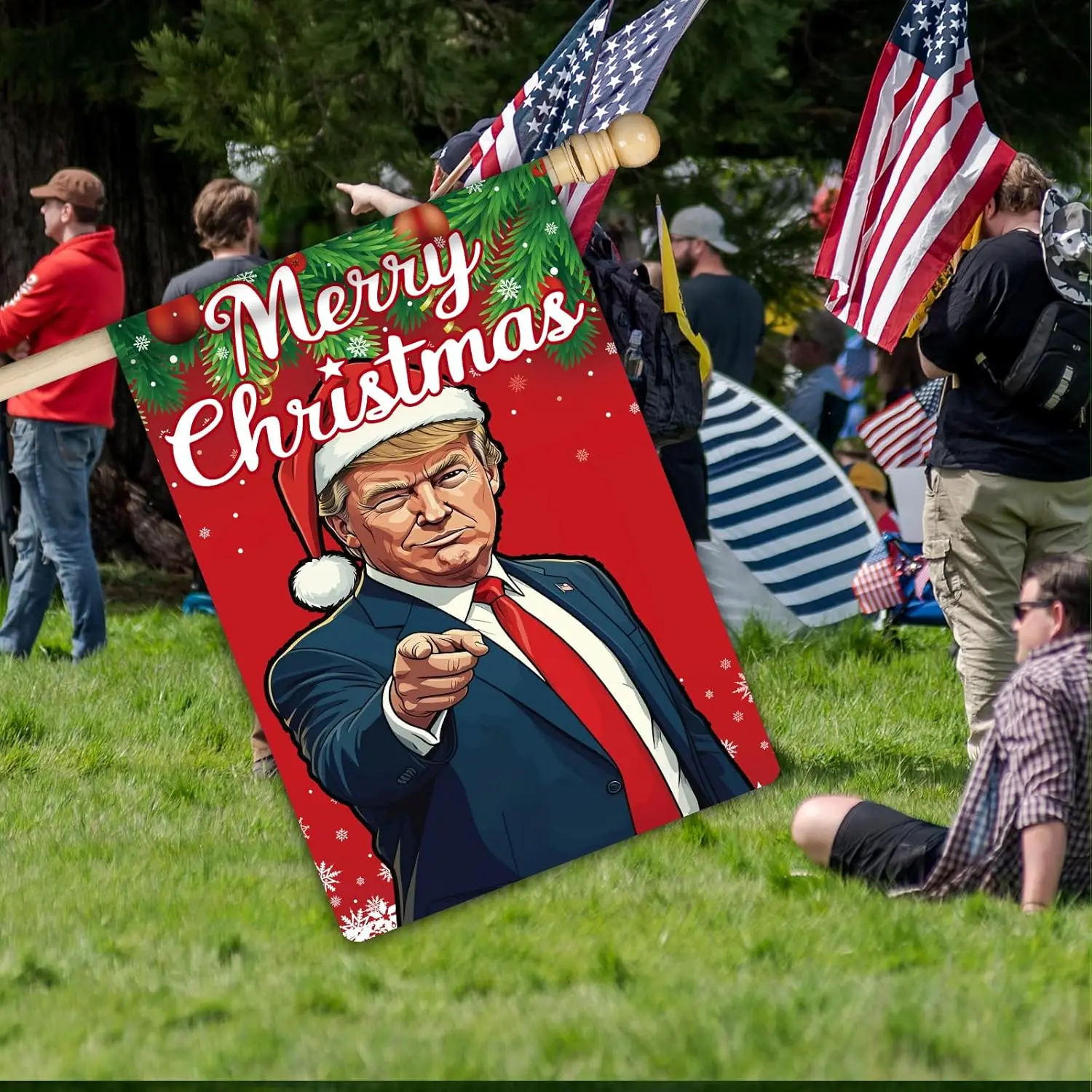 Merry Christmas Trump 2024 House Flags, Trump Won 2024 Garden Flags, Make Christmas Great Again 28x40 Double Sided Banner Outdoo