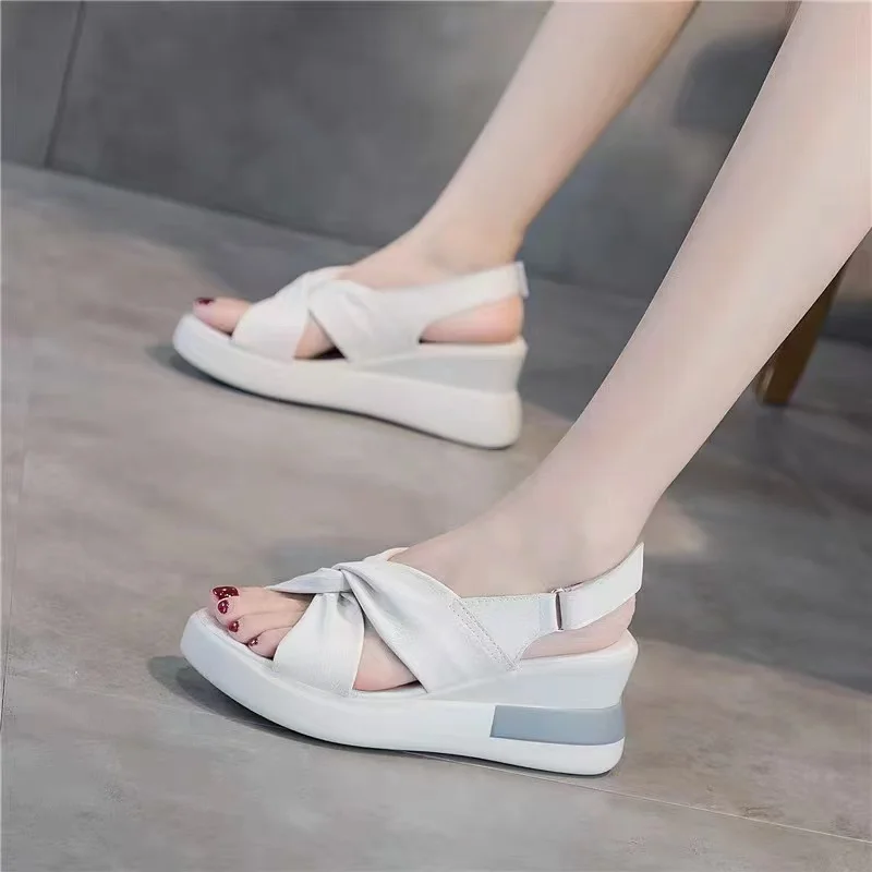 Wedge Heel Fashion Sandals Women 2022 Summer New Sexy High-heeled Velcro Fairy Wind Open Toe Comfortable Women\'s Shoes