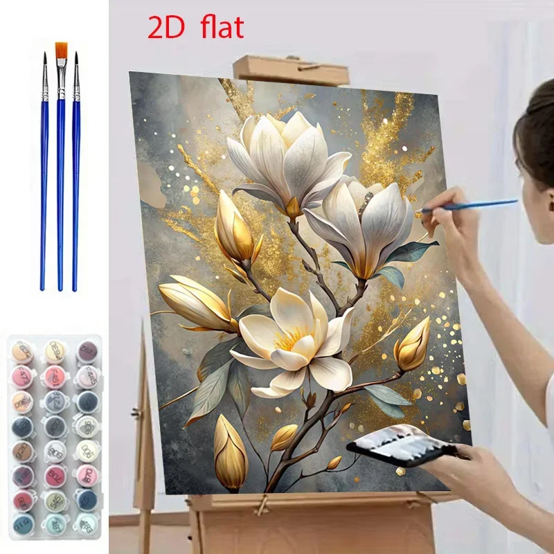Professional Art Use 2D Flat Adult Beginner Digital Oil Painting Set - Includes Elegant White Magnolia Inspiration, Acrylic Pain