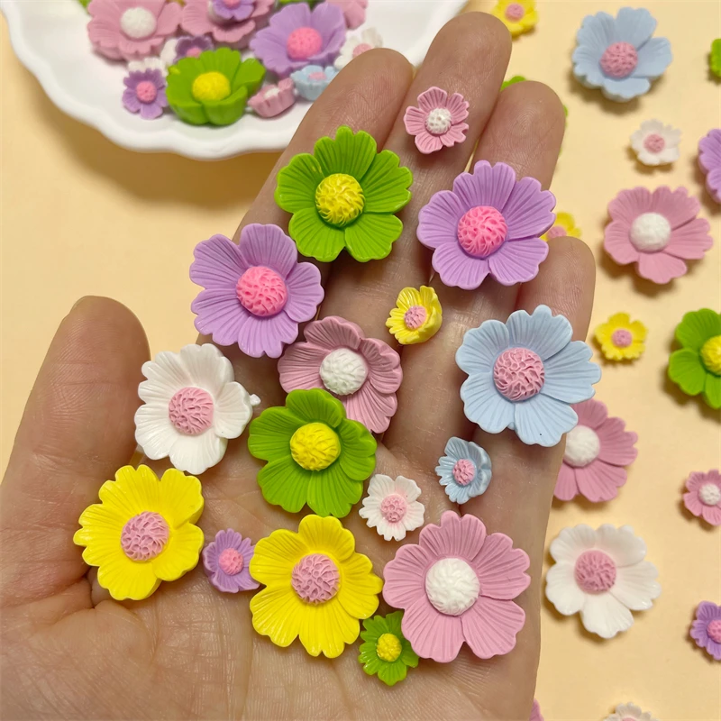 

10/50pcs Mixed Color Flower Daisy Flat Back Resin Cabochons Phone Charms Nail Parts Character Charms for Jewelry Making