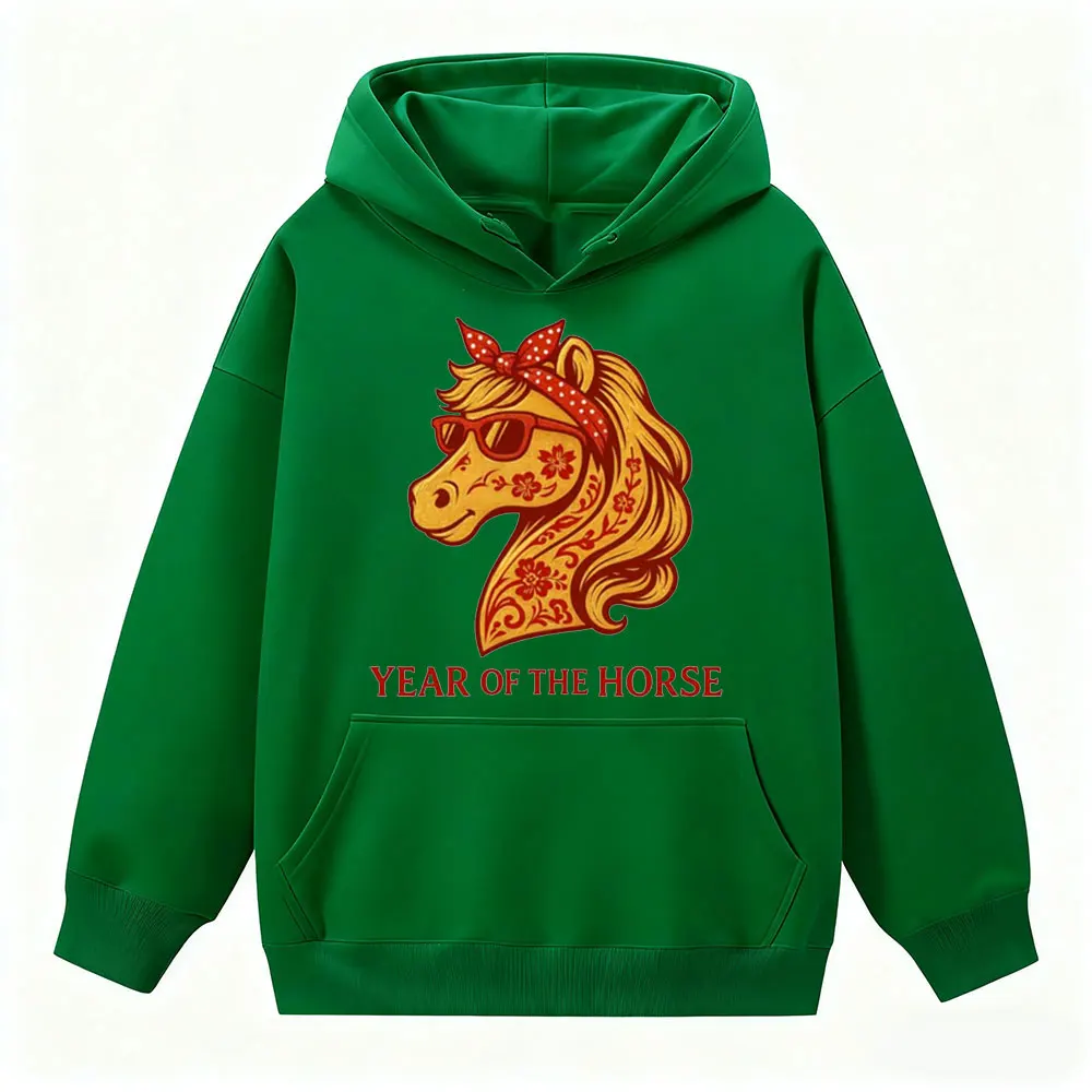 نظارات الحصان المضحكة ملابس النساء سنة صينية جديدة سعيدة للحصان 2026 كنزة قطيفة للجنسين موضة عطلة هوديس