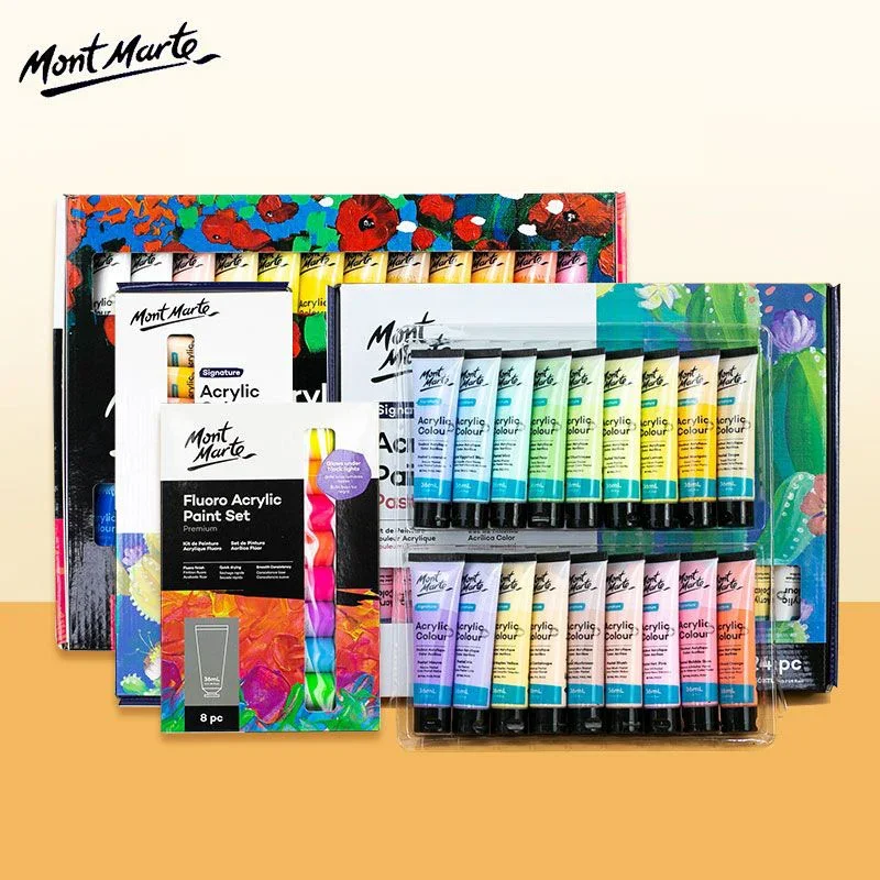 Professional Acrylic Paint Set 12/24Colors 36ml Tubes Perfect for Canvas,Wood, Fabric, Leather, Cardboard, Paper, MDF and Crafts