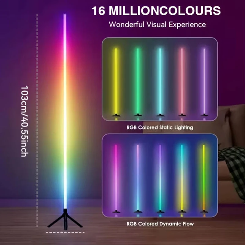 RGB Corner Floor Lamp with APP and Remote Control LED Floor Ambient Lights 16 Million DIY Colors Color Changing Home Decor
