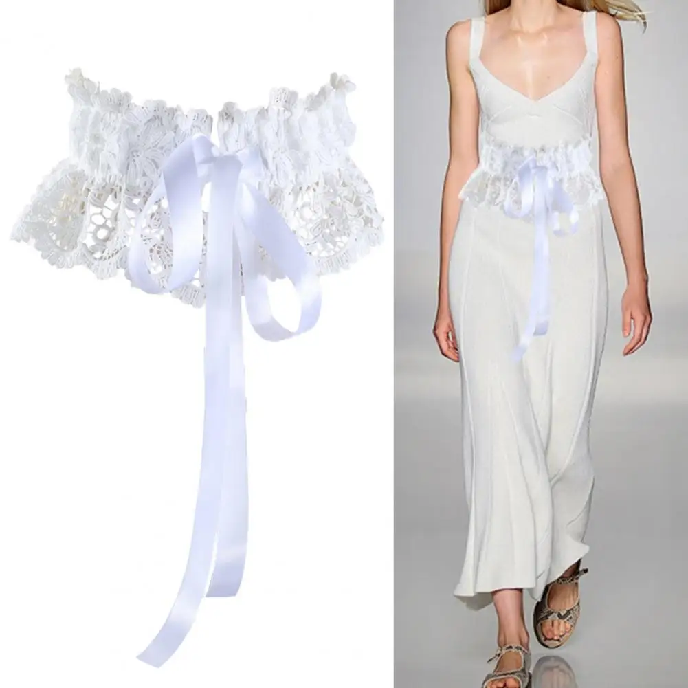 Women Girdle Embroidery Lace Flower Lace-up Wide Brim Waist Belt Adjustable Length Dresses Shirts Tops Waistband 95