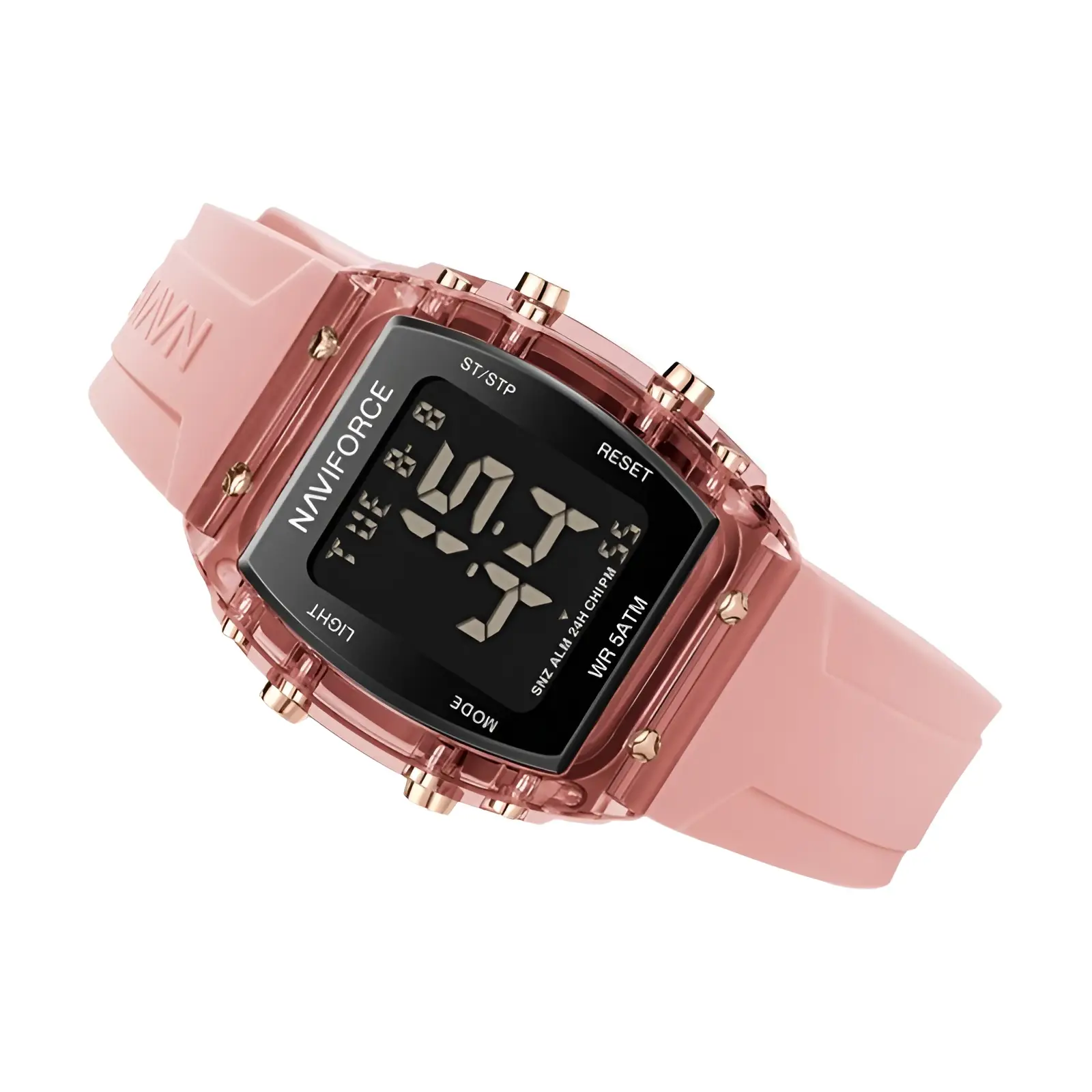 Naviforce relógios para mulher lcd movimento digital relógio feminino moda 50m à prova dwaterproof água silicone banda esporte relógios de pulso eletrônicos