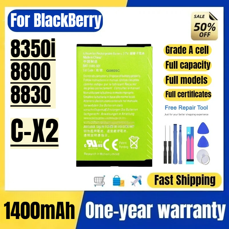 

C-X2 for BlackBerry 8350i/8800/8830 Mobile Phone Battery High Quality High Capacity Battery Replacement Bateria with Tools