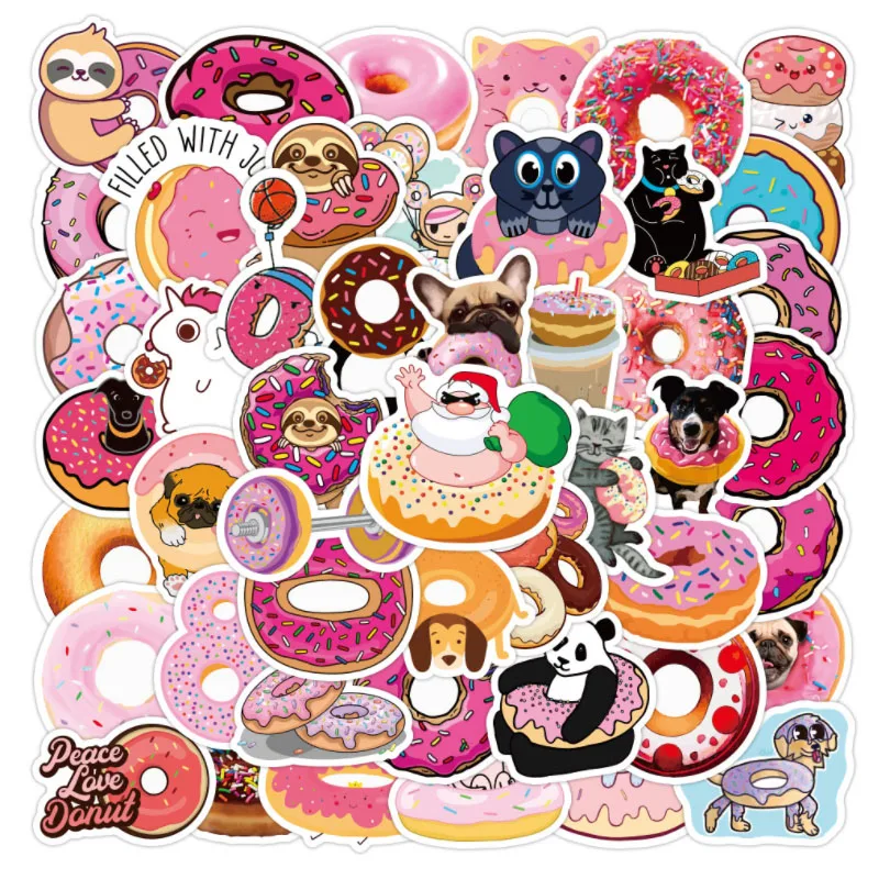 

10/30/50pcs Donut Gourmet Animal Graffiti Waterproof Skateboard Travel Suitcase Phone Laptop Luggage Stickers Cute Kids Toys