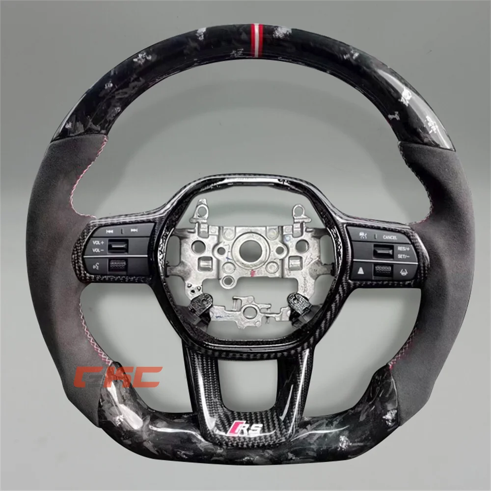 

Customized black Forged Carbon Fiber white red strip Steering Wheel for 2022 2023 2024 2025 Honda Civic