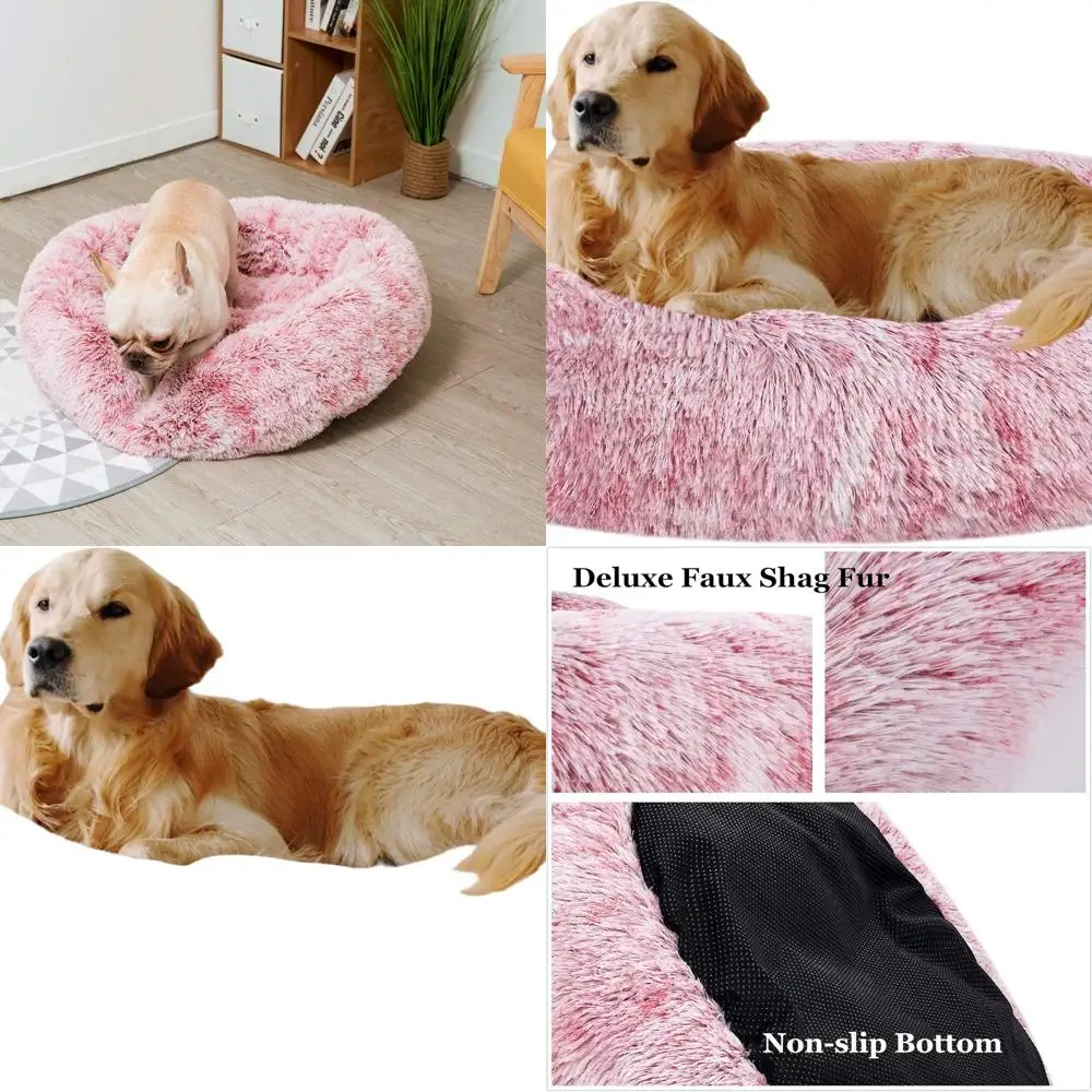 

Red XXL Washable Faux Fur Round Dog Bed, 43x34x8, Suitable for Medium to Large Dogs