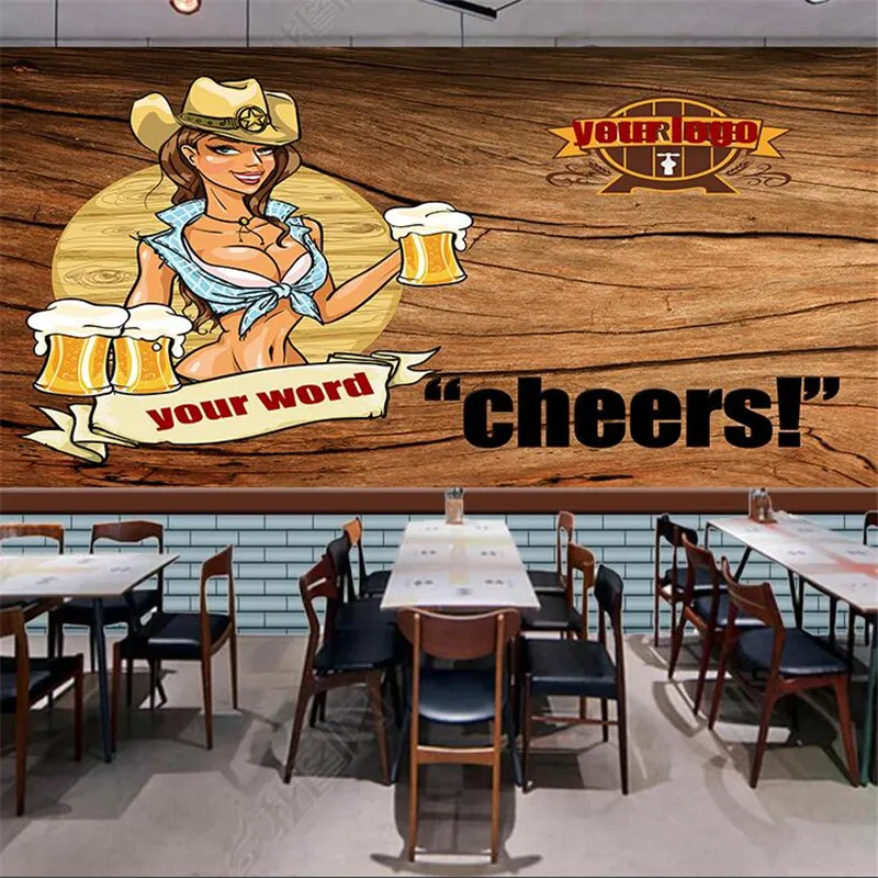 

Custom Retro Beer Wood Board 3D Wall Paper Bar KTV Restaurant Industry Decor Mural Self-adhesive Wallpaper Papel De Parede 3D