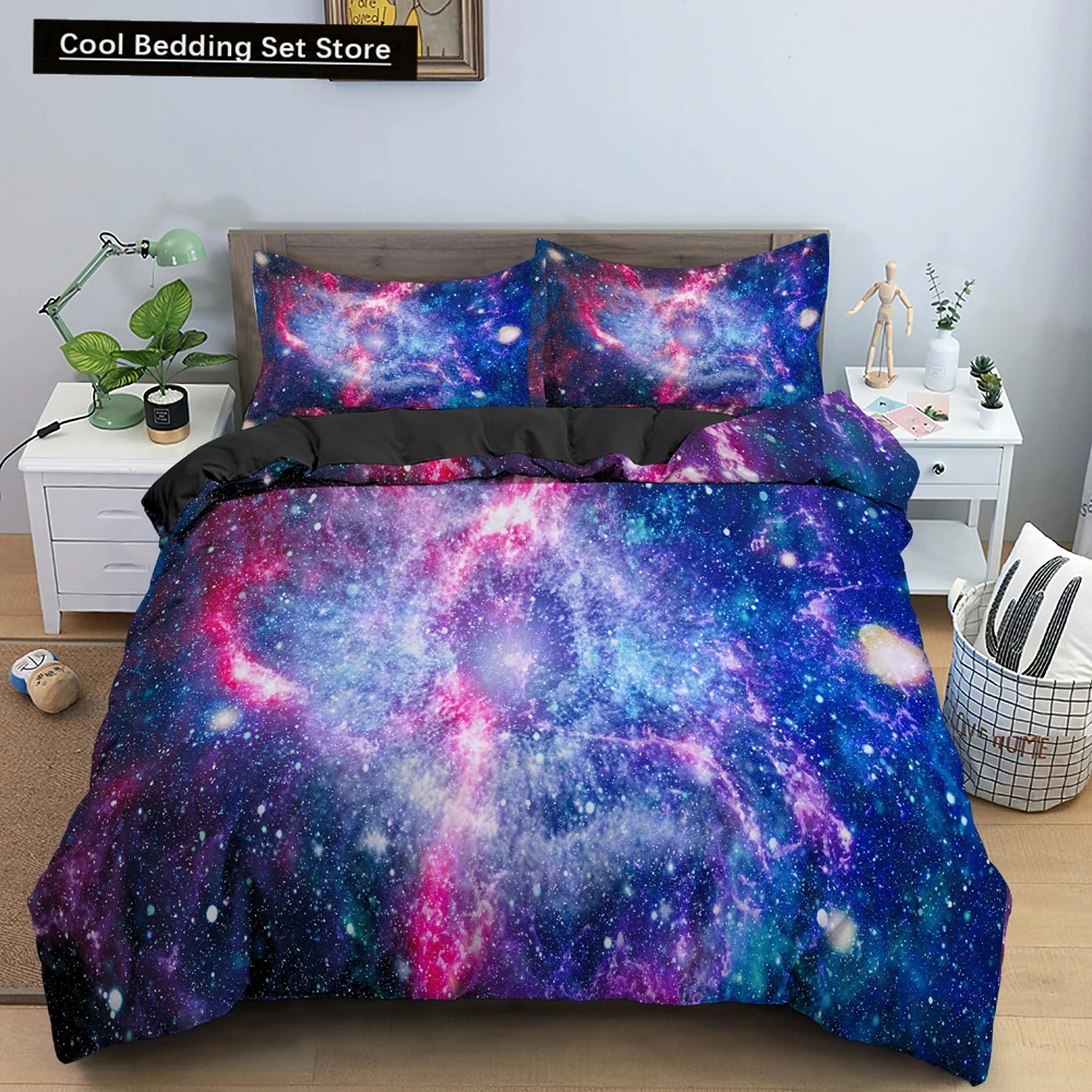 Starry Sky King Queen Duvet Cover Colorful Galaxy Bedding Set Outer Space 2/3pcs Quilt Cover Glitter Polyester Comforter Cover