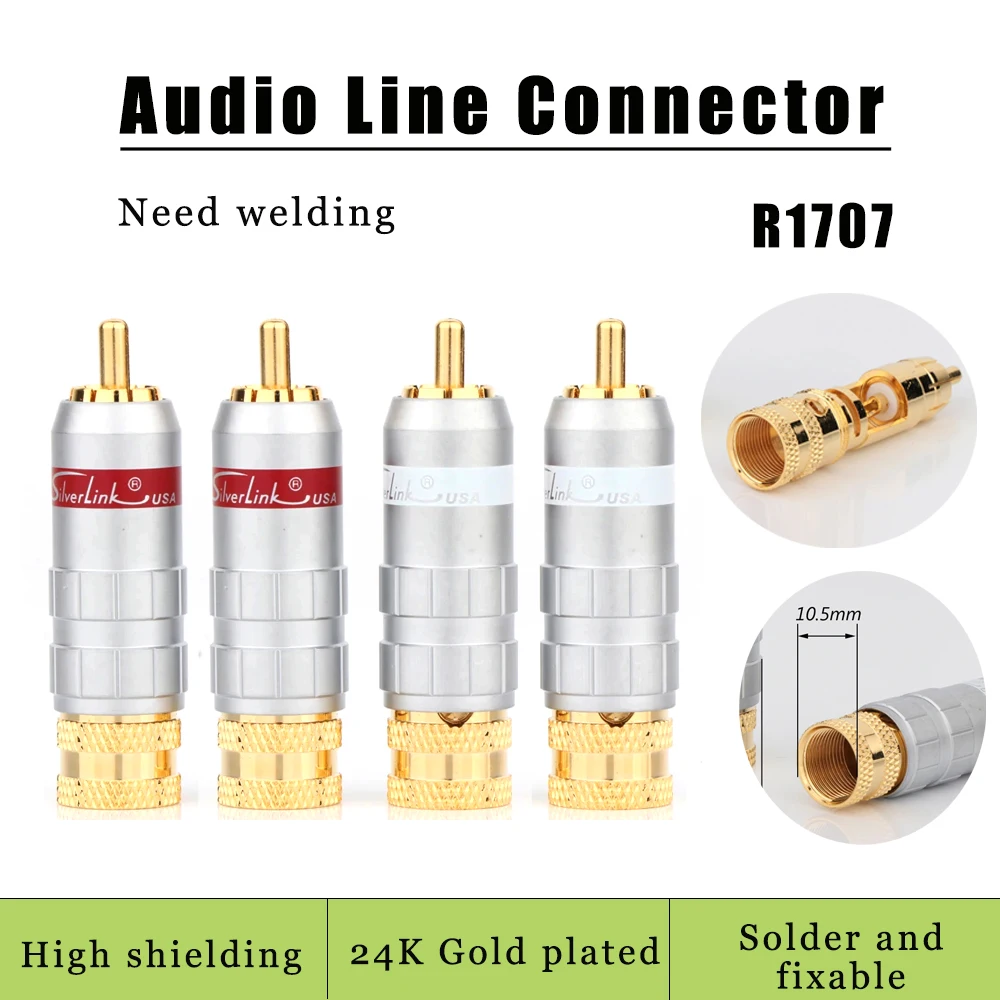 

4pcs RCA Connector Gold Plated 0102Ag Lotus Head Support 9mm cable solderless WBT Self-locking A/V Connect terminal audio Jack