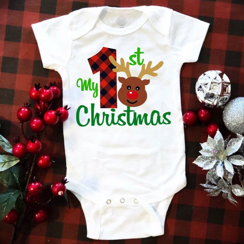 My First Christmas Baby Bodysuit Infant Baby Xmas Romper Toddler Boys Girls New Year Clothes Baby 1st Christmas Infant Playsuit