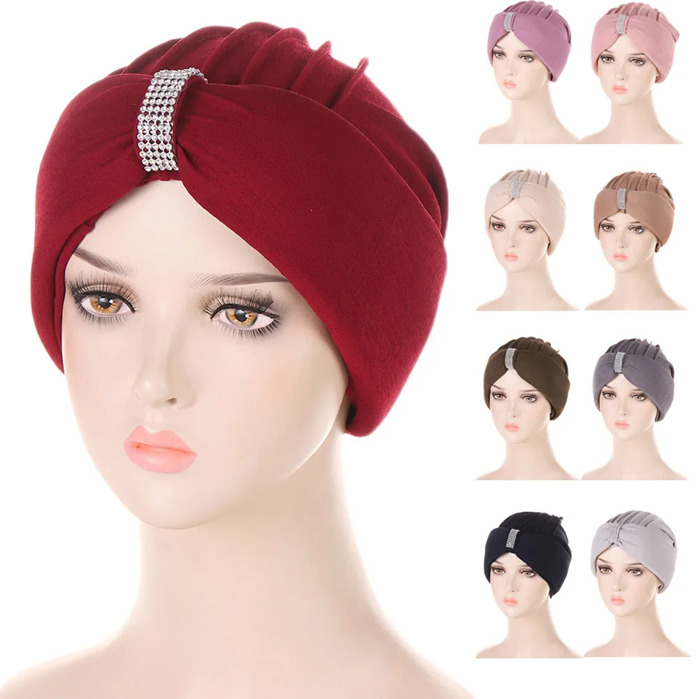 

African Headtie Diamonds Turban Muslim Women Hijab Chemo Cap Head Wrap Hair Loss Hat Cancer Bonnet Scarf Femme Turbante Headband