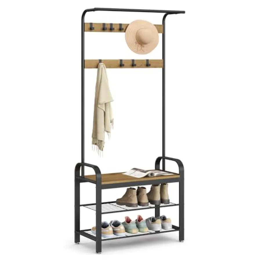 

Coat Rack Hall Tree with Shoe Bench for Entryway Entryway Bench with Coat Rack 4-in-1 with 9 Removable Hooks a Hanging Rod 13.3