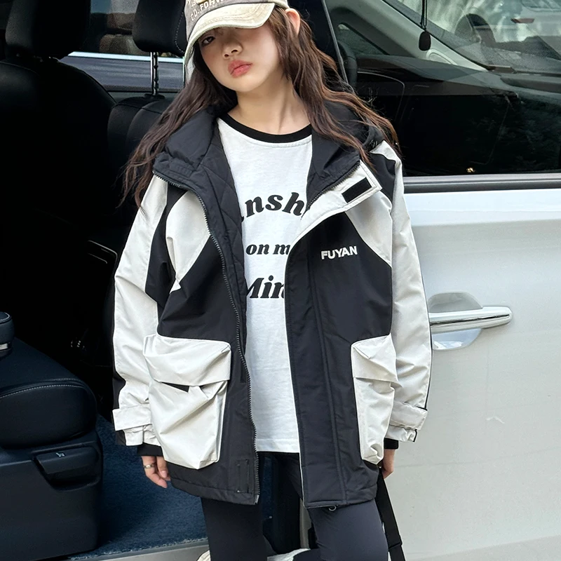 

Куртка-штурмовик для девочек, съемная зимняя одежда 3-в-1, плотное бархатное пальто с внутренней майкой из флиса, новинка 2025 г.