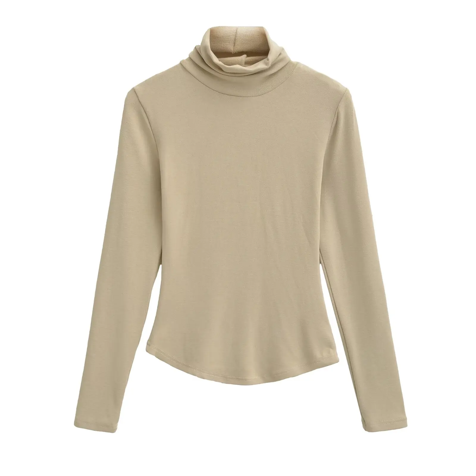 Cseta de Manga Longa Slim Fit para Mulheres, Csa de Gola Alta Anticorpo, Estilo Casual de Outono em Cor Sólida