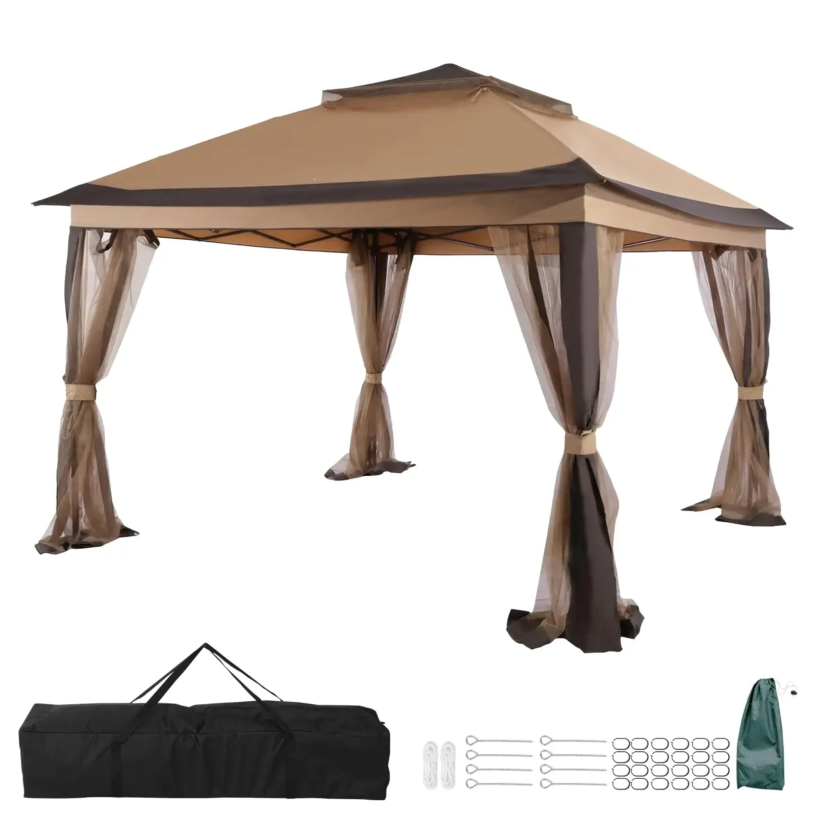 New Products10x10ft Heavy Duty 4 Sided Pavilion With Metal Fe & Stakes & Mosquito Portable T Top Gazebos With Privacy Sn Folding